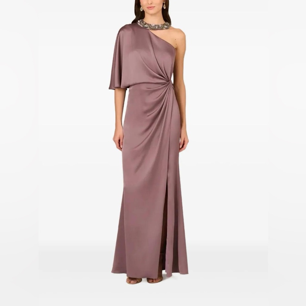 Aidan Mattox Mauve One Shoulder Satin Gown Size 8 NWT Neck Formal Dress MOB GALA